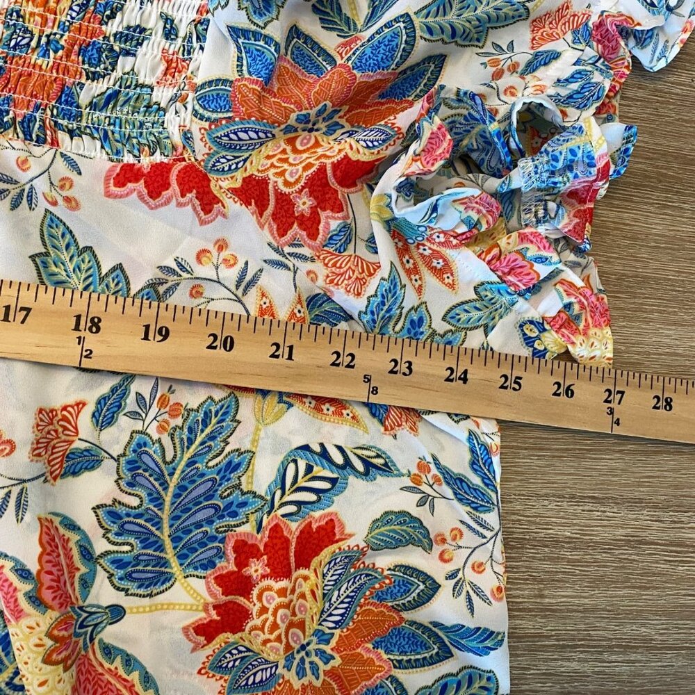Rose & Olive Top Women's Short Sleeves Ruffles Smocked Floral Mulitcolor 1X NWT - Picture 10 of 11